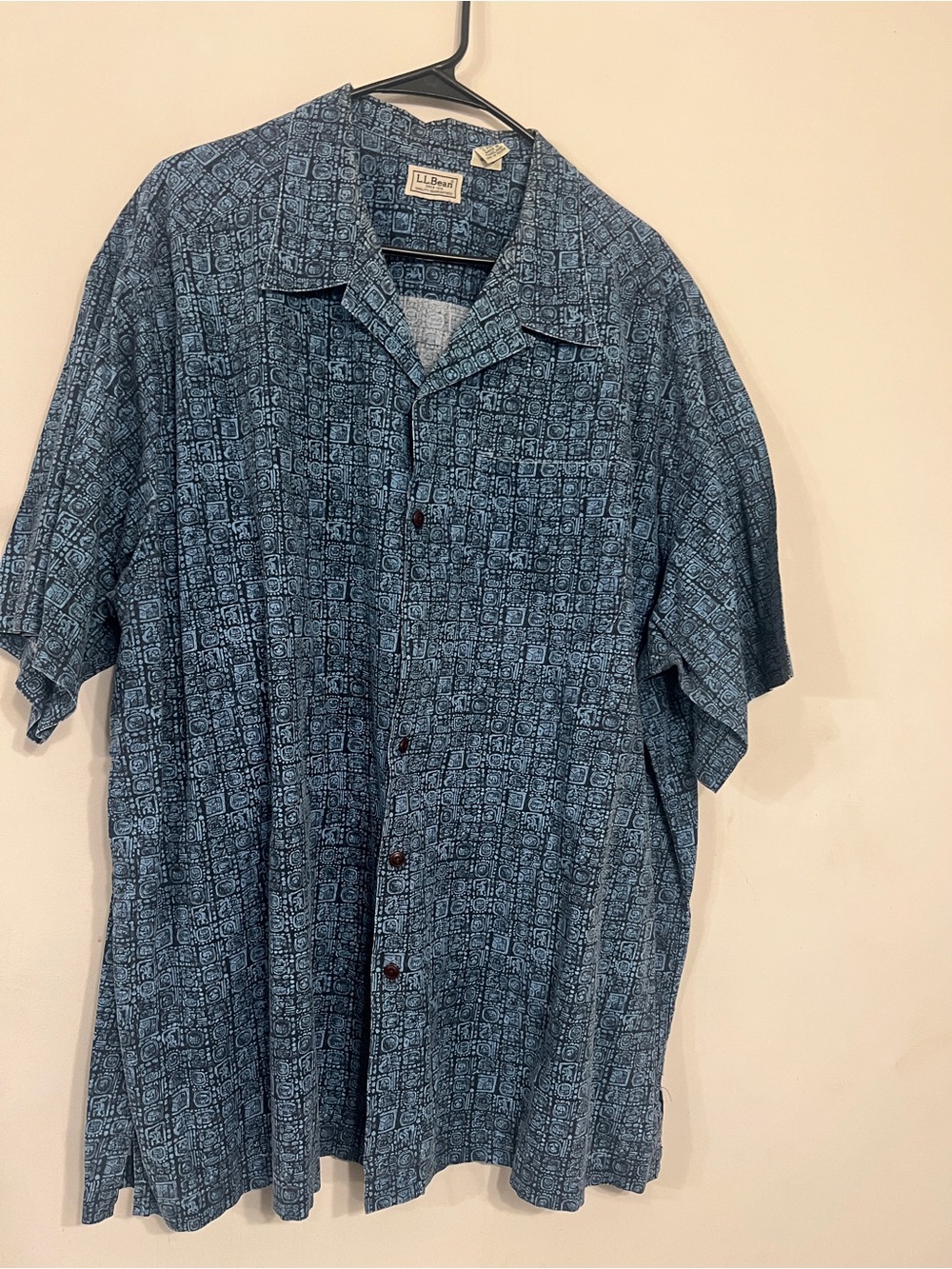 L.L. Bean Men’s Short-Sleeve Blue Patterned Camp Shirt